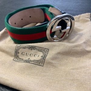 Authentic Mens Size 90 Gucci Web Belt with G buckle